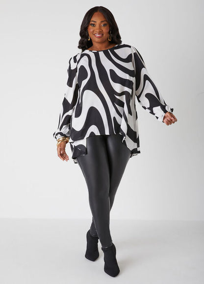 Ashley Stewart Swirl Print Hi Low Blouse