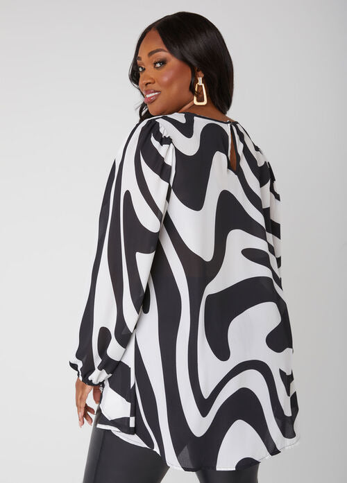 Ashley Stewart Swirl Print Hi Low Blouse