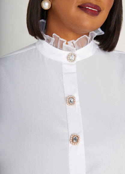 Ashley Stewart Ruffled Embellished Poplin Shirt (x2)