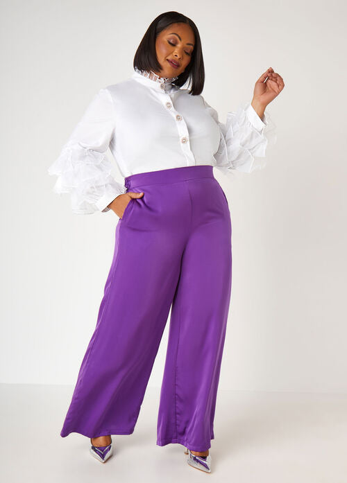 Ashley Stewart Ruffled Embellished Poplin Shirt (x2)