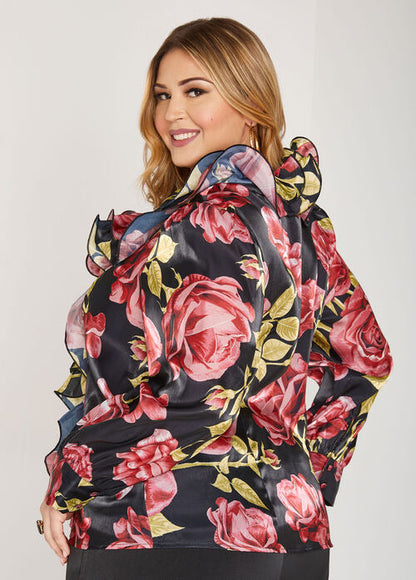 Ashley Stewart Ruffled Rose Print Blouse (x2)