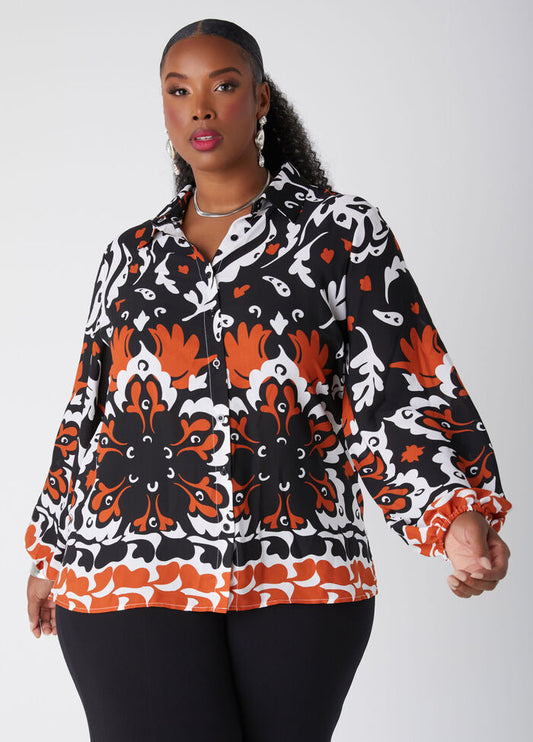 Ashley Stewart Leaf Print Crepe Shirt (x2)