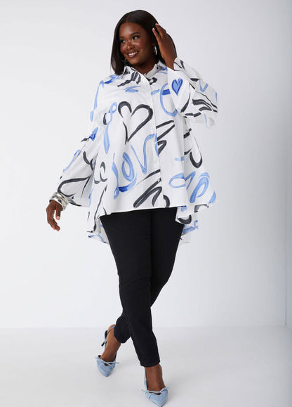 Ashley Stewart Love Print Hi Low Shirt (x2)