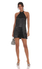 Lucy In The Sky Satin Halter Shift Dress in Black