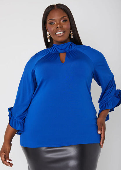 Ashley Stewart Ruffle Trimmed Mock Neck Top (x2)