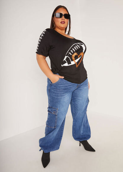 Ashley Stewart Football Love Sequined Graphic Tee (x2)