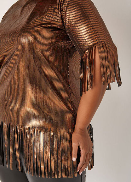 Ashley Stewart Foiled Fringed Top (x2)