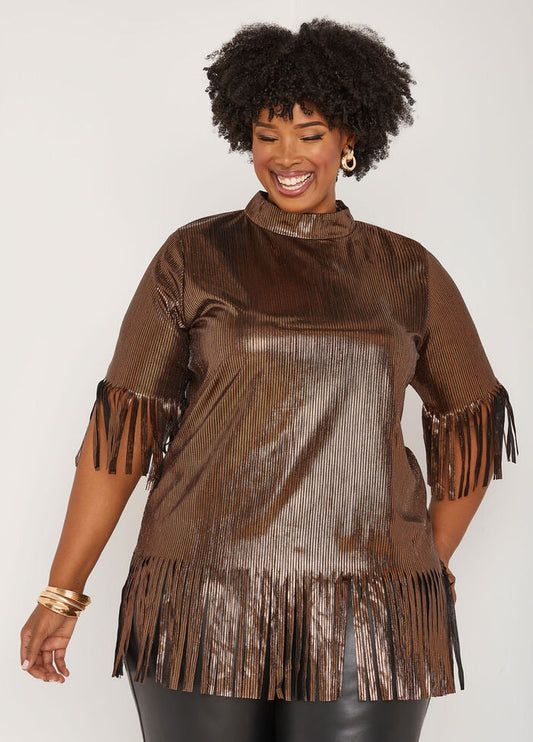 Ashley Stewart Foiled Fringed Top (x2)