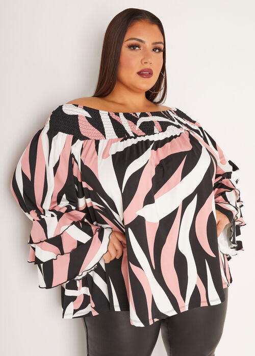 Ashley Stewart Off The Shoulder Abstract Top (x2)