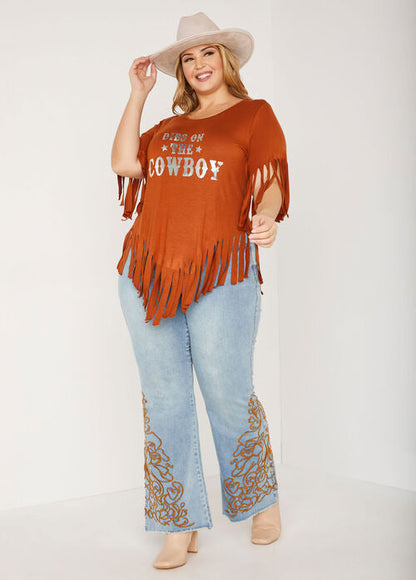 Ashley Stewart Cowboy Fringed Graphic Tee (x2)