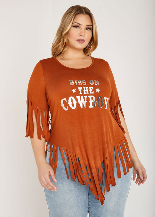 Ashley Stewart Cowboy Fringed Graphic Tee (x2)