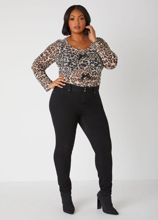 Ashley Stewart Bow Embellished Leopard Mesh Top (x2)