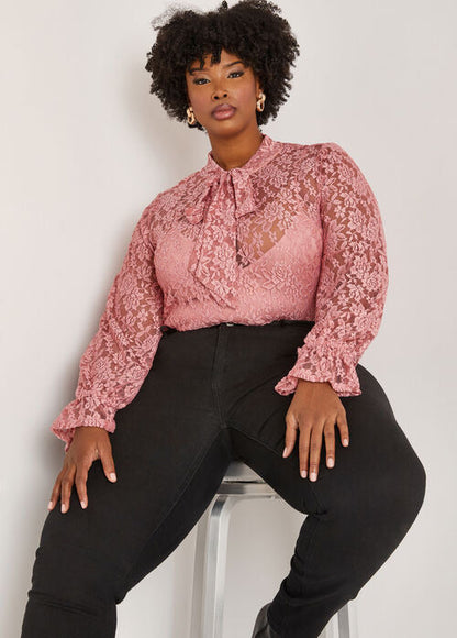 Ashley Stewart Tie Neck Lace Blouse (x2)