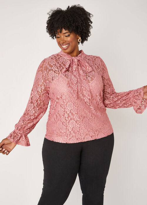 Ashley Stewart Tie Neck Lace Blouse (x2)