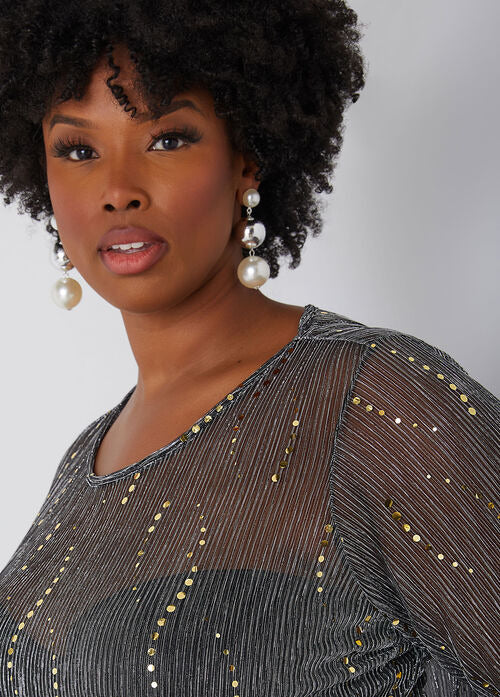 Ashley Stewart Sequined Metallic Mesh Top (x2)