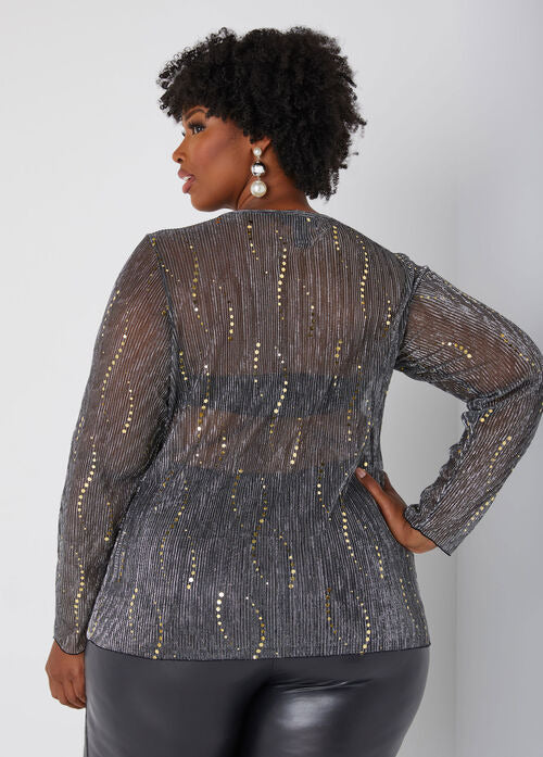 Ashley Stewart Sequined Metallic Mesh Top (x2)