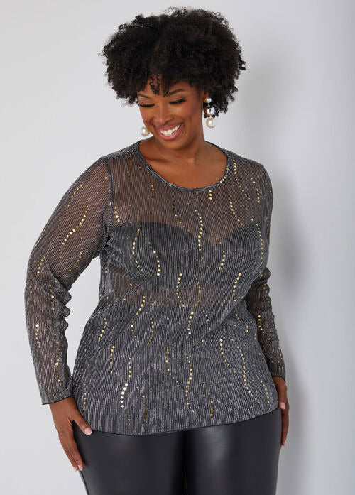 Ashley Stewart Sequined Metallic Mesh Top (x2)