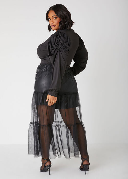 Ashley Stewart Pleated Tulle Paneled Duster