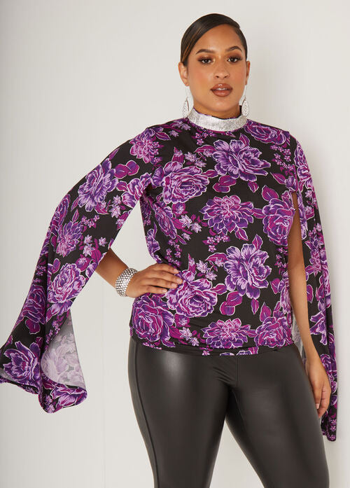 Ashley Stewart Crystal Embellished Floral Top (x2)