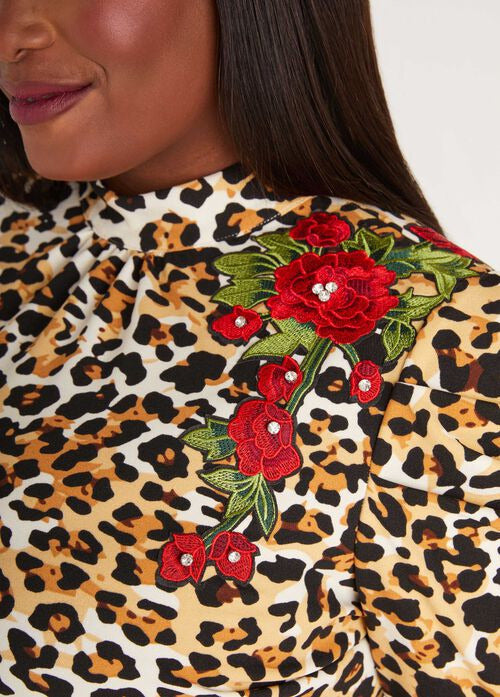 Ashley Stewart Rose Embellished Leopard Print Top