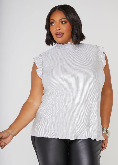 Ashley Stewart Plisse Metallic Mock Neck Top (x2)