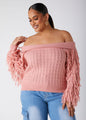 Ashley Stewart Off The Shoulder Fringed Sweater