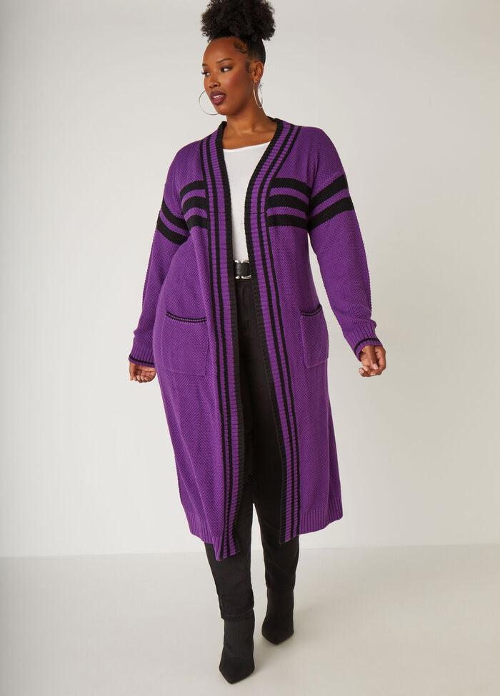 Ashley Stewart Open Front Striped Cardigan