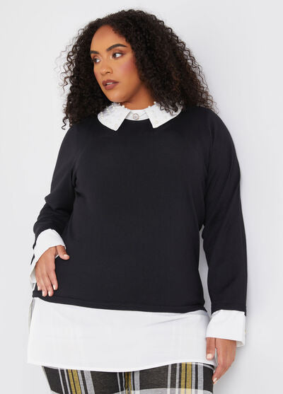 Ashley Stewart Paneled Faux Pearl Sweater