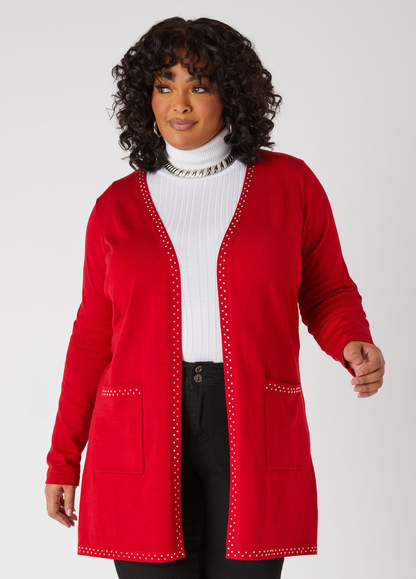 Ashley Stewart Belted Crystal Cardigan