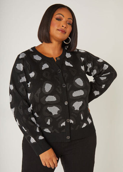 Ashley Stewart Lurex Leopard Intarsia Cardigan