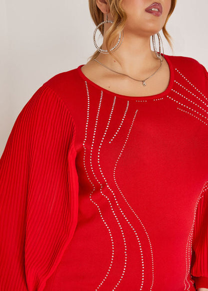 Ashley Stewart Pleated Sleeve Crystal Sweater