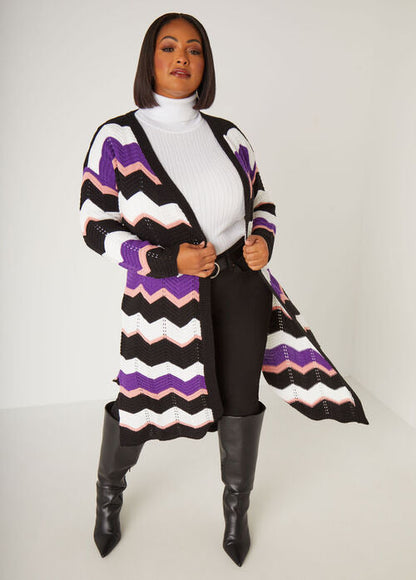 Ashley Stewart Zig Zag Intarsia Cardigan