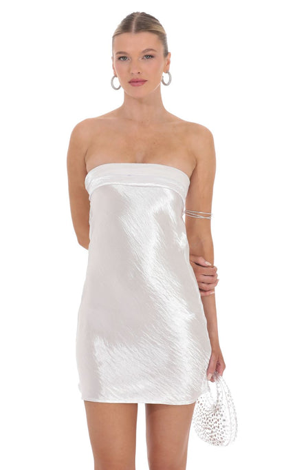 Lucy In The Sky Satin Strapless Slip Dress in White