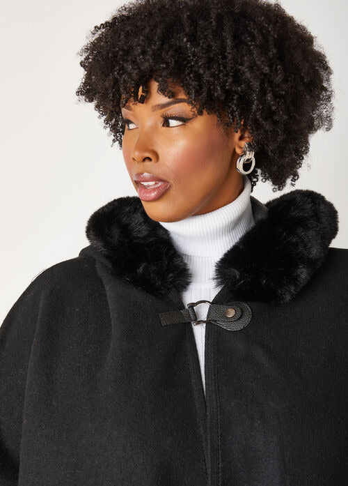 Ashley Stewart Faux Fur Trimmed Fleece Poncho