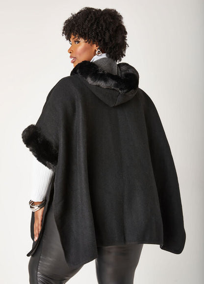 Ashley Stewart Faux Fur Trimmed Fleece Poncho