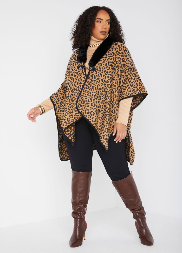 Ashley Stewart Faux Fur Trimmed Animal Ruana (x2)