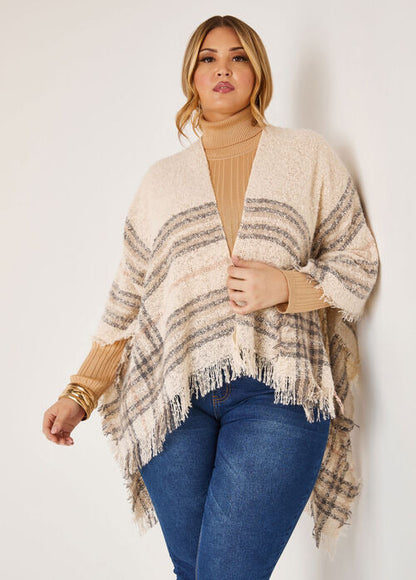 Ashley Stewart Plaid Boucle Open Knit Ruana (x2)