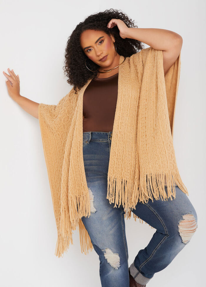 Ashley Stewart Fringe Open Knit Ruana (X2)