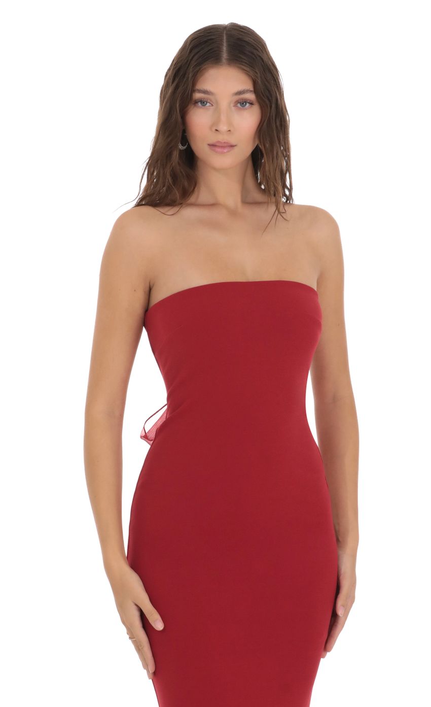 Lucy in the Sky Back Bow Strapless Dress in Red