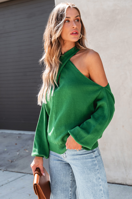 Cupshe Bright Spark Emerald Open-Shoulder Sweater (x2)