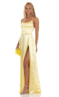 Lucy In The Sky Satin Slit Maxi Dress in Yellow