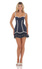 Lucy In The Sky White Thread Ruffle Dress in Navy