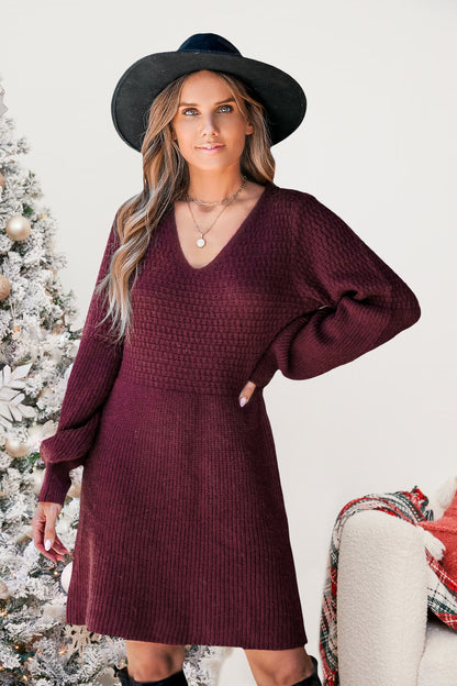 Cupshe V-Neck Crochet Gigot Sleeve Sweater Dress