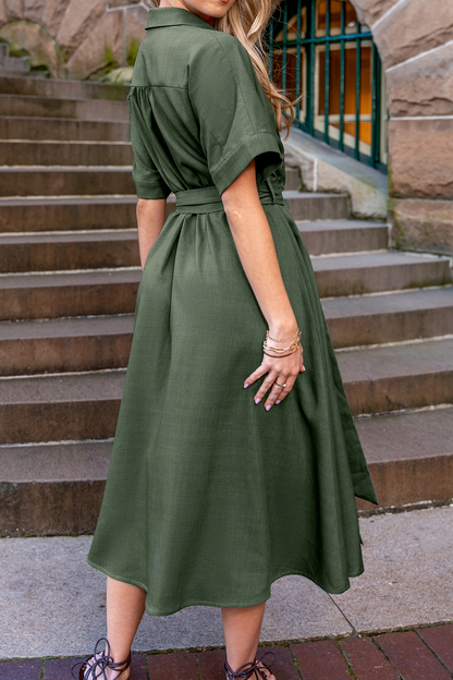 Cupshe Green Collared Short Sleeve Midi Dress (x2)