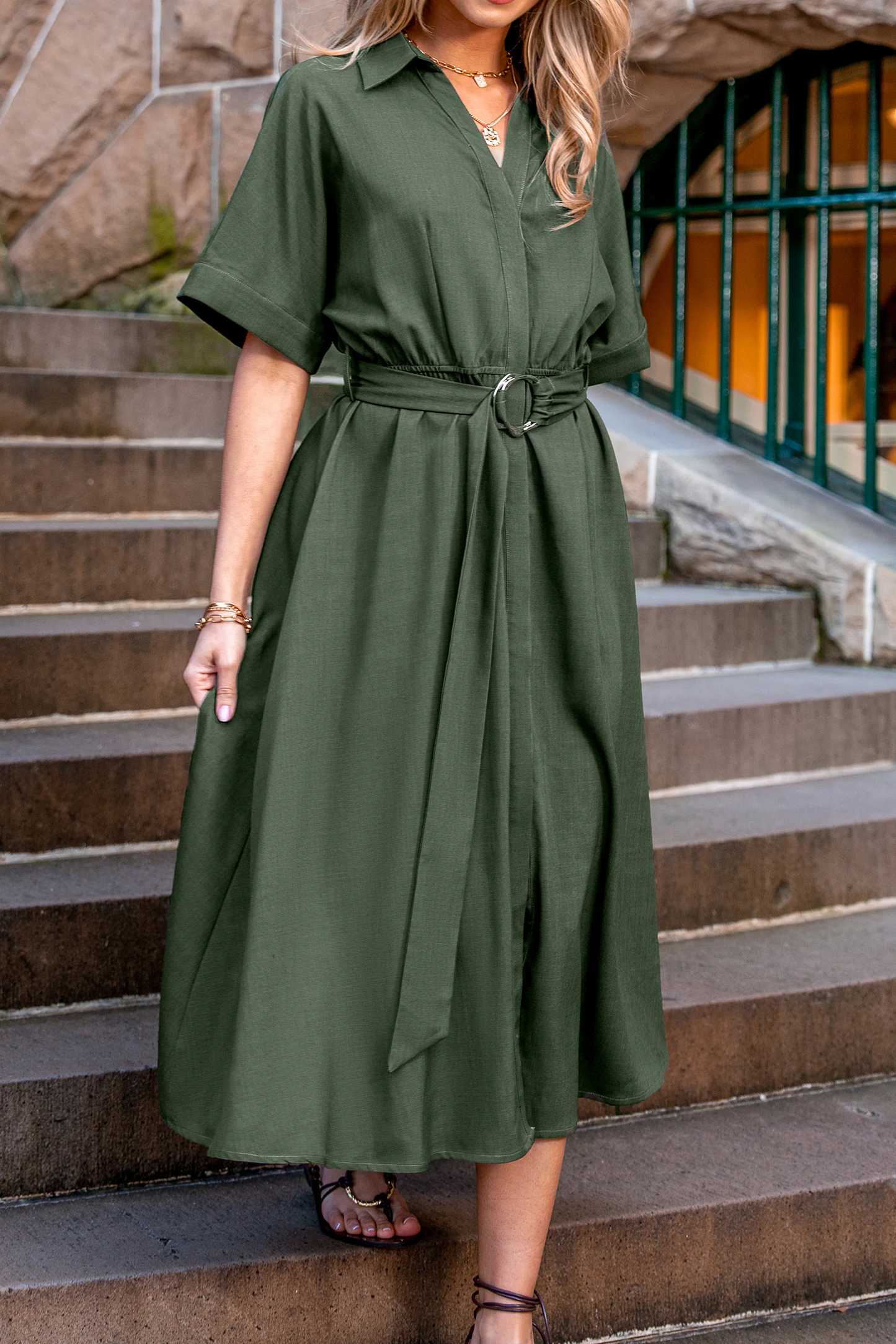 Cupshe Green Collared Short Sleeve Midi Dress (x2)