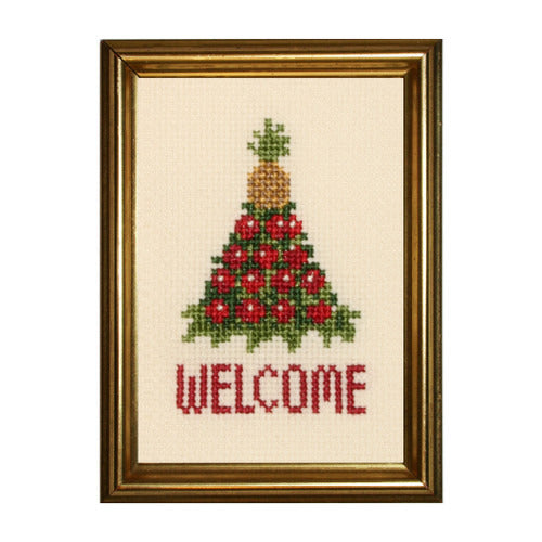 The Shops at Colonial Williamsburg Pineapple and Apple Cone "Welcome" Mini Counted Cross Stitch Kit