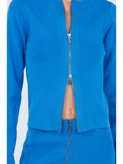 Ruby & Jenna Women's Zip Up Detailed Rib Top With Skirt