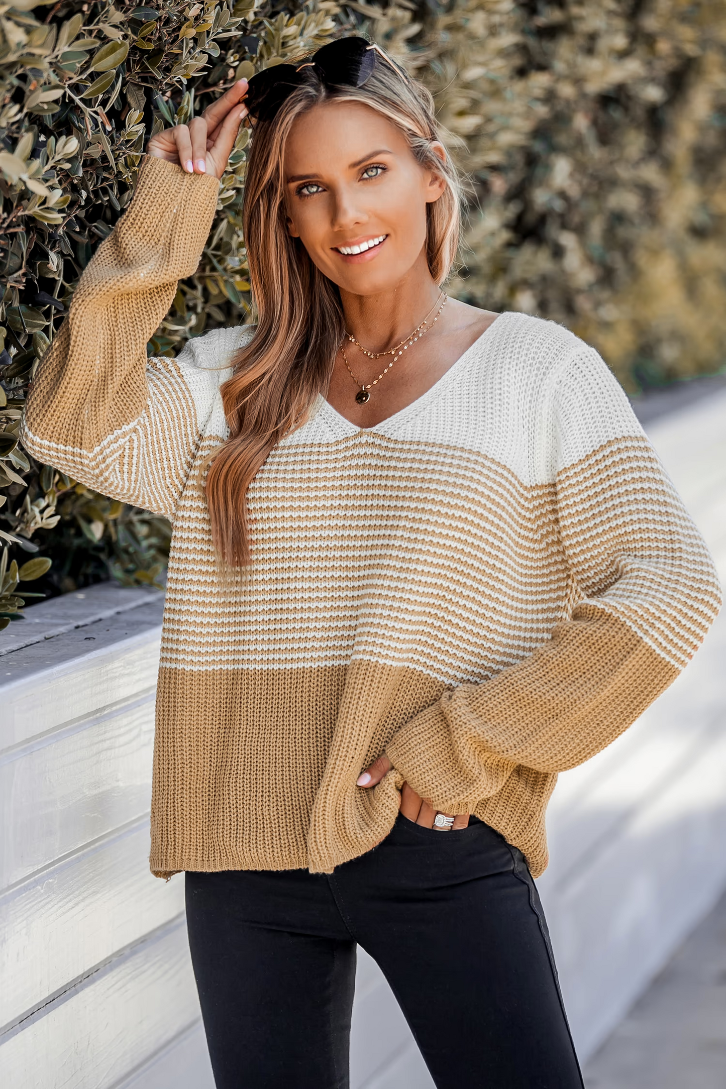 Cupshe Striped Colorblock Drop Sleeve Sweater (x2)