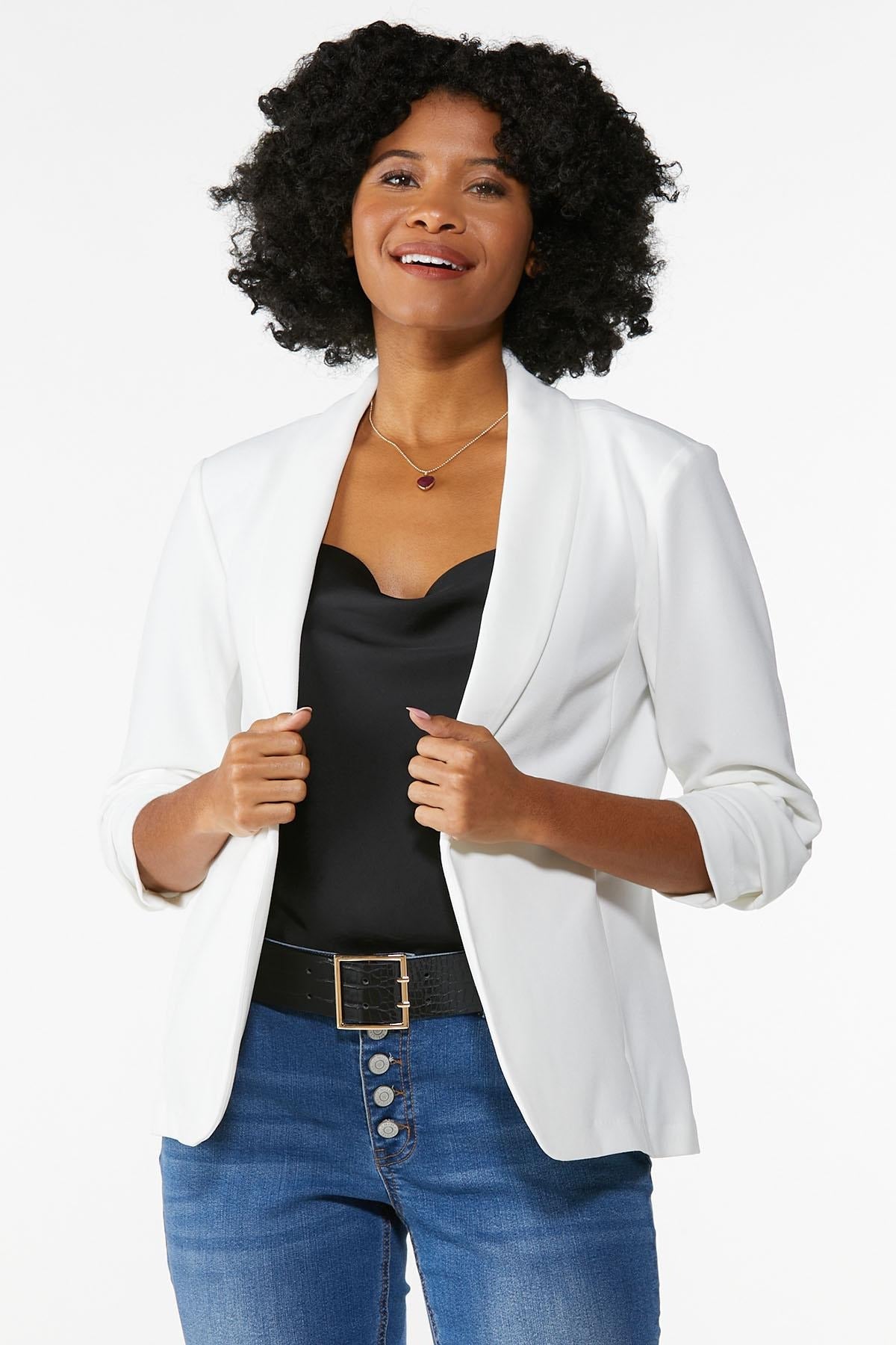 Cato Fashions Women's Crepe Ruched Sleeve Blazer