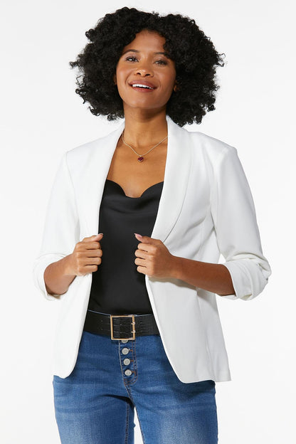 Cato Fashions Women's Crepe Ruched Sleeve Blazer